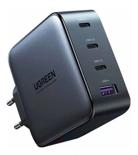 Carregador Turbo Ugreen 100W GANX – 4 Portas USB-C & USB-A, Detecção Inteligente, Super Compacto